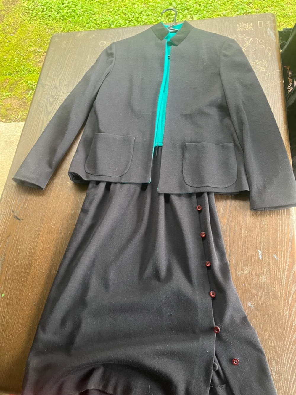 Women's Black Two-Piece Blazer and Dress Set with Teal Accent